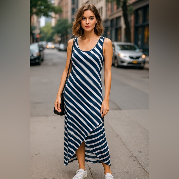 Tommy Bahama Dresses & Skirts - Tommy Bahama Asymmetrical Navy and White Striped Dress